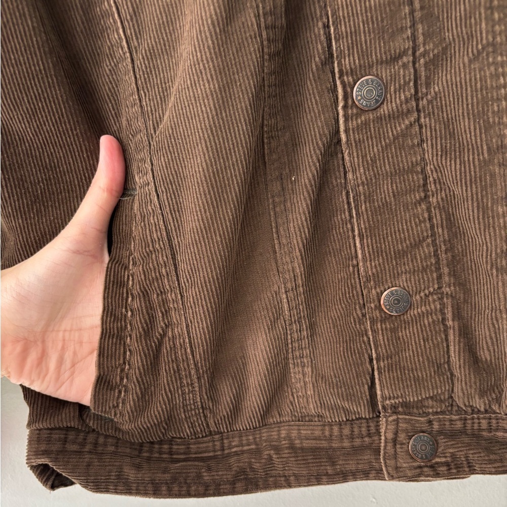 Vintage Boho Brown Corduroy Preppy Button Up Inner Fleece Winter Jacket - Medium - Picture 5 of 9